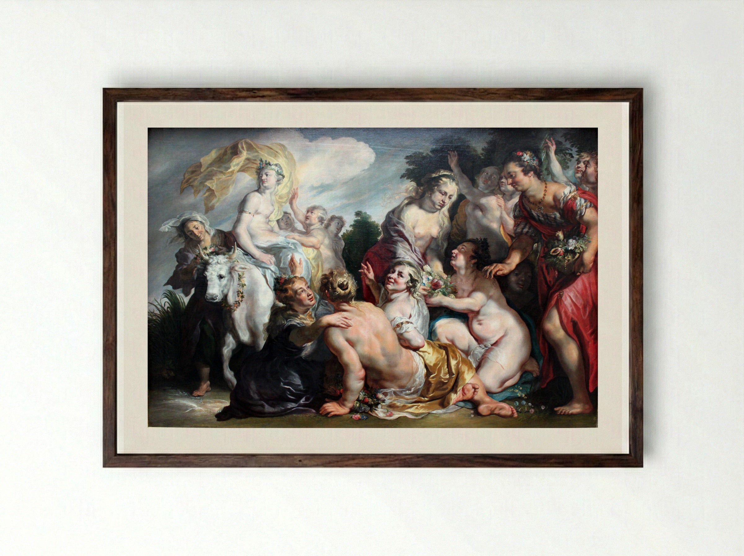 The Rape of Europa - Jacob Jordaens - Framed Print Dark Wood
