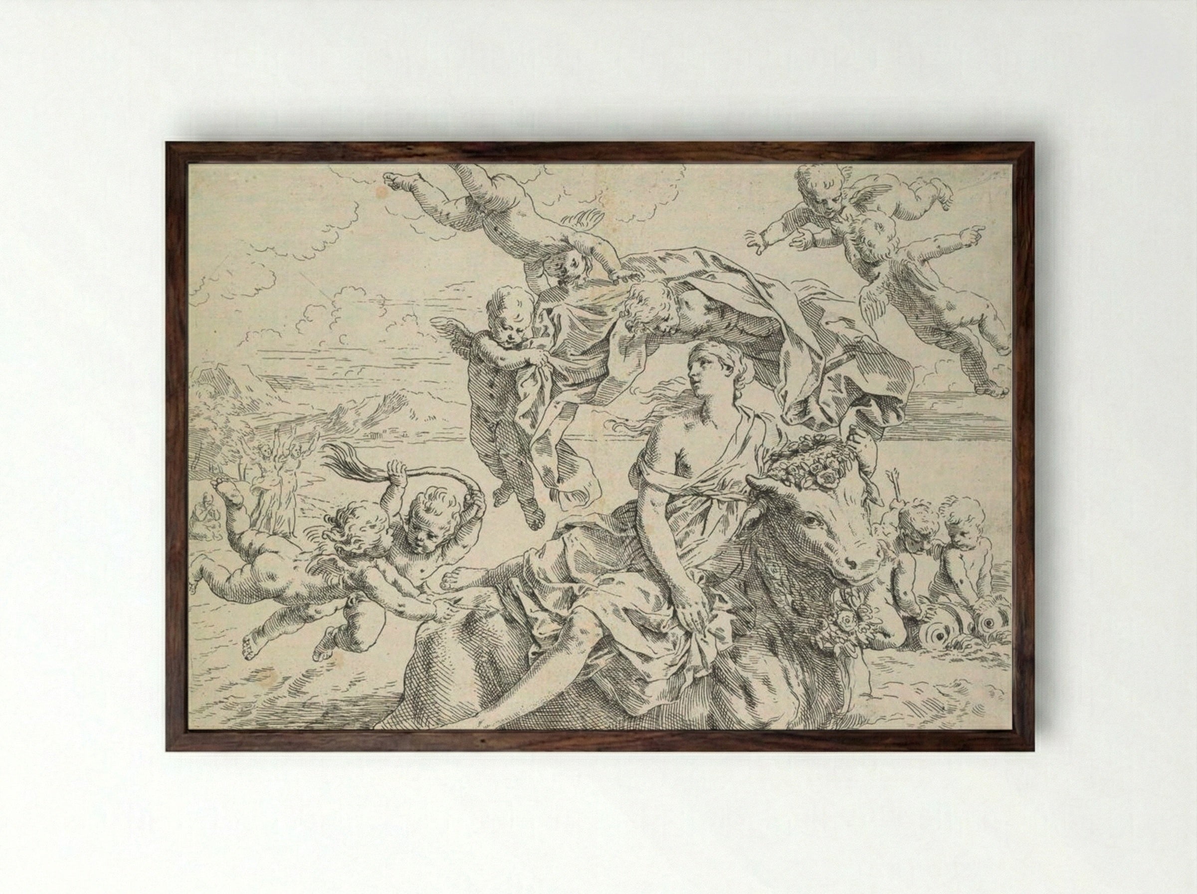The Rape of Europa - Simone Cantarini - Framed Print Dark Wood