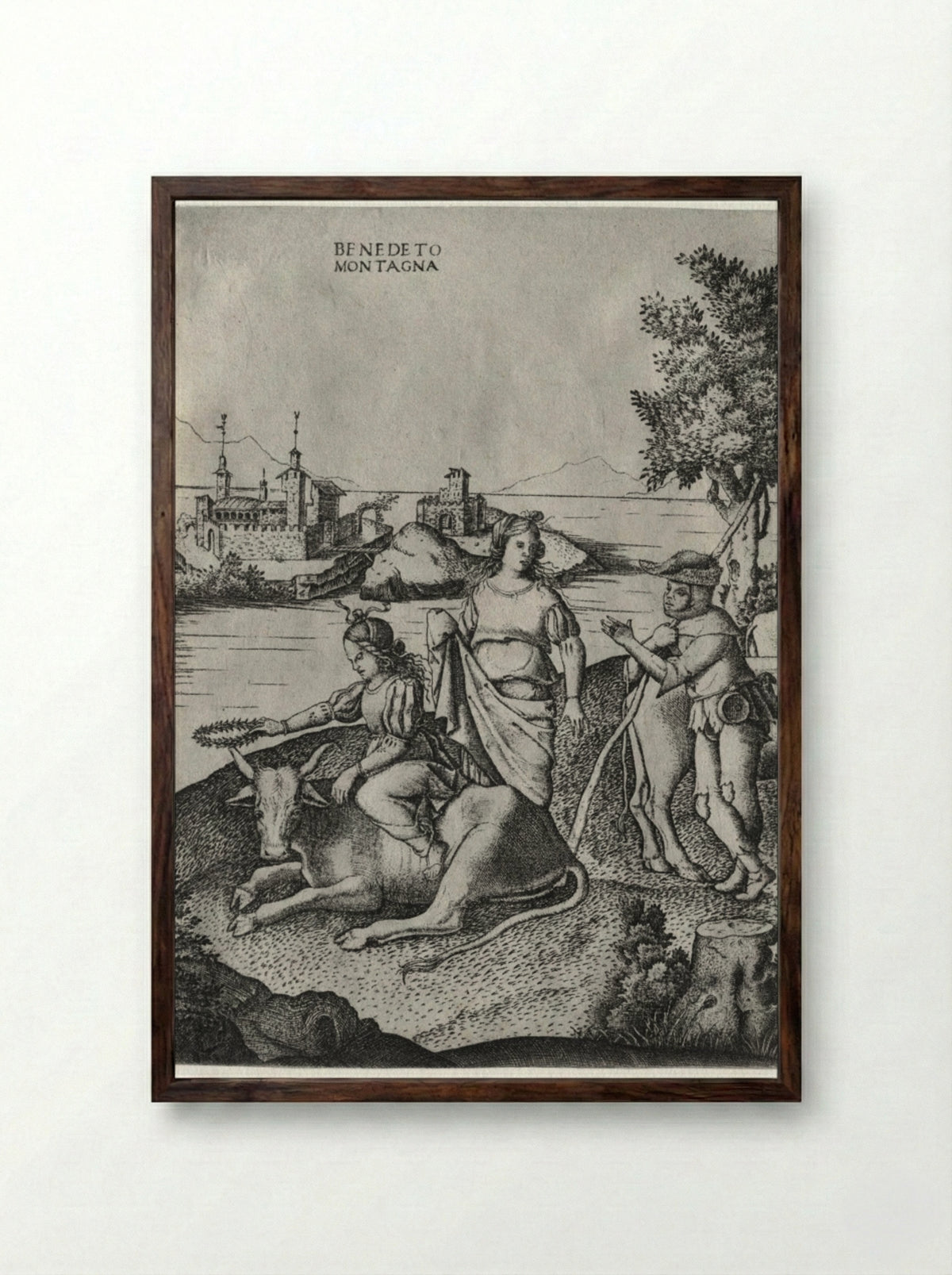 The Rape of Europa - Benedetto Montagna - Framed Print Dark Wood