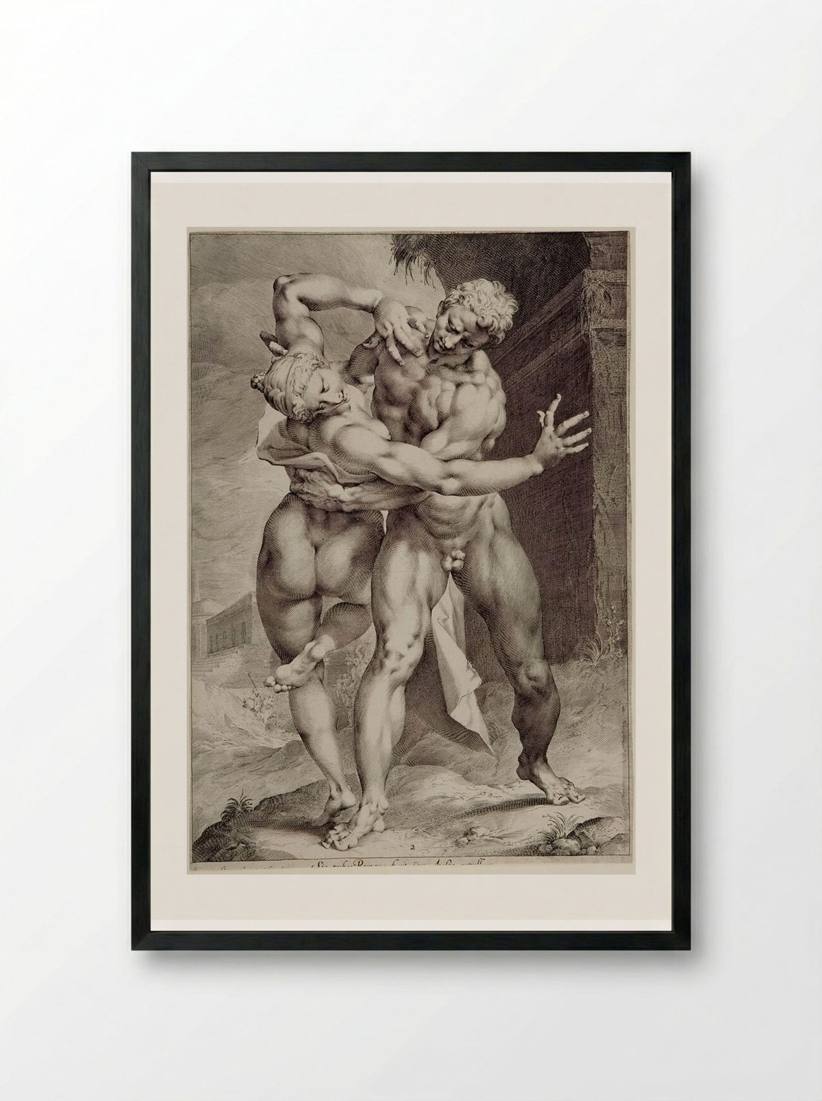 The Rape of a Sabine Woman Seen from the Back, Her Face Visible - Jan Harmensz. Muller - Framed Print Black