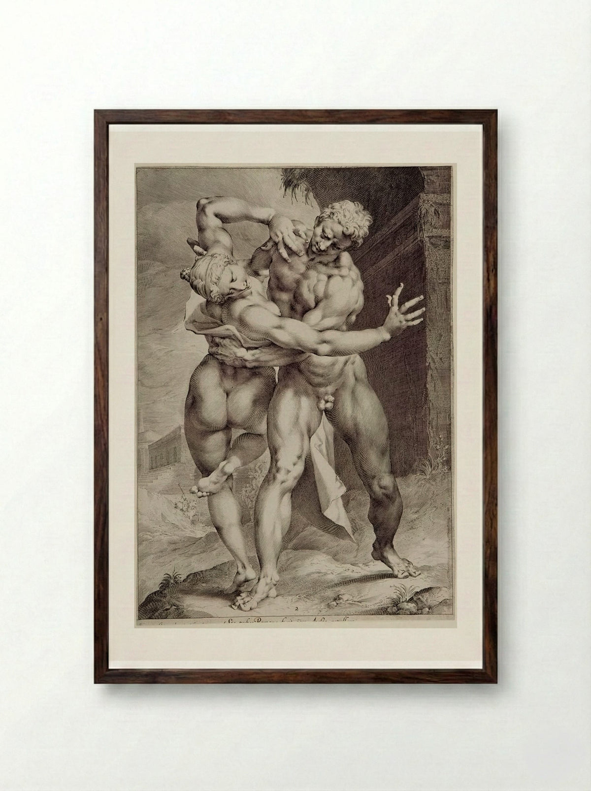 The Rape of a Sabine Woman Seen from the Back, Her Face Visible - Jan Harmensz. Muller - Framed Print Dark Wood