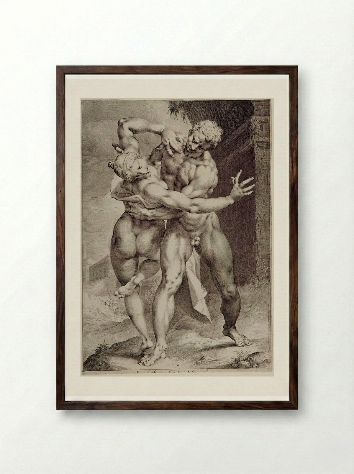 The Rape of a Sabine Woman Seen from the Back, Her Face Visible - Jan Harmensz. Muller - Framed Print Dark Wood
