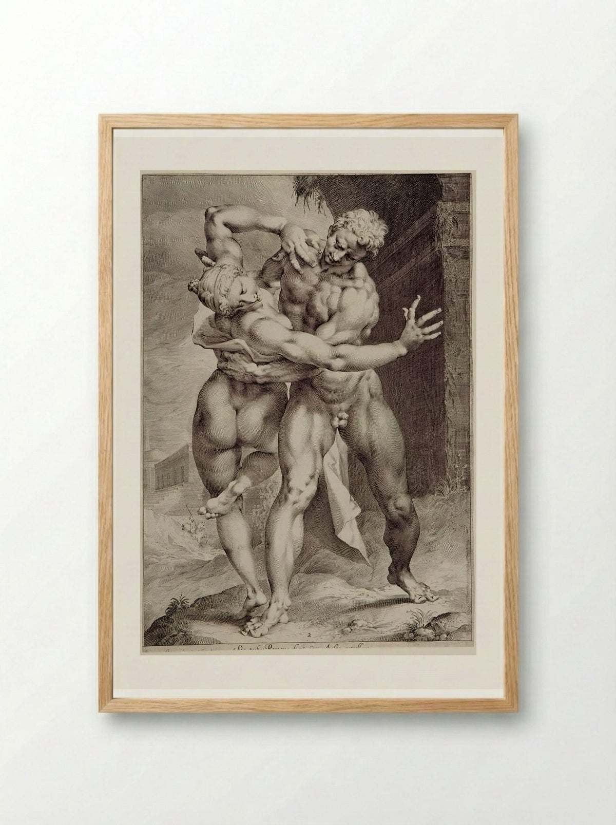 The Rape of a Sabine Woman Seen from the Back, Her Face Visible - Jan Harmensz. Muller - Framed Print Wood