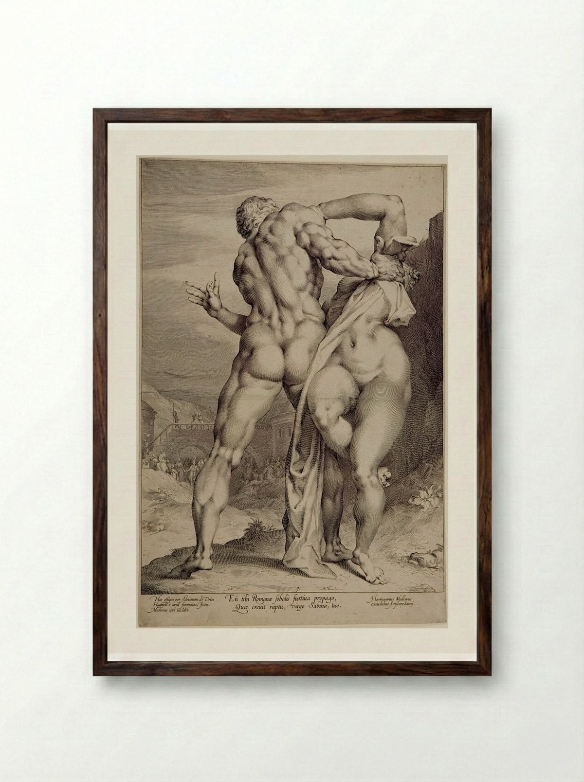 The Rape of a Sabine Woman Seen from the Front, Her Face Concealed - Jan Harmensz. Muller - Framed Print Dark Wood