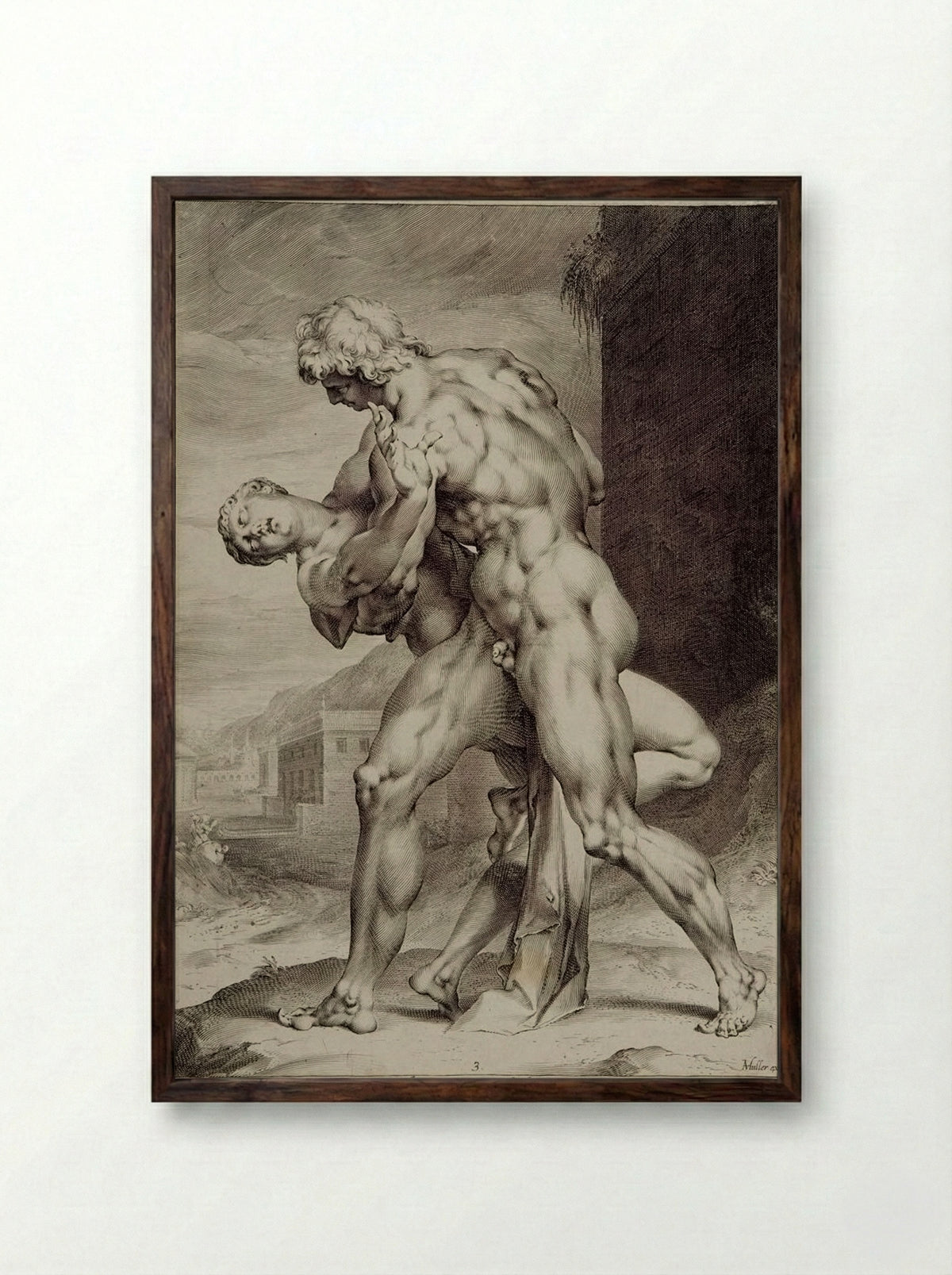 The Rape of a Sabine Woman Seen from the Side, Her Face Visible - Jan Harmensz. Muller - Framed Print Dark Wood