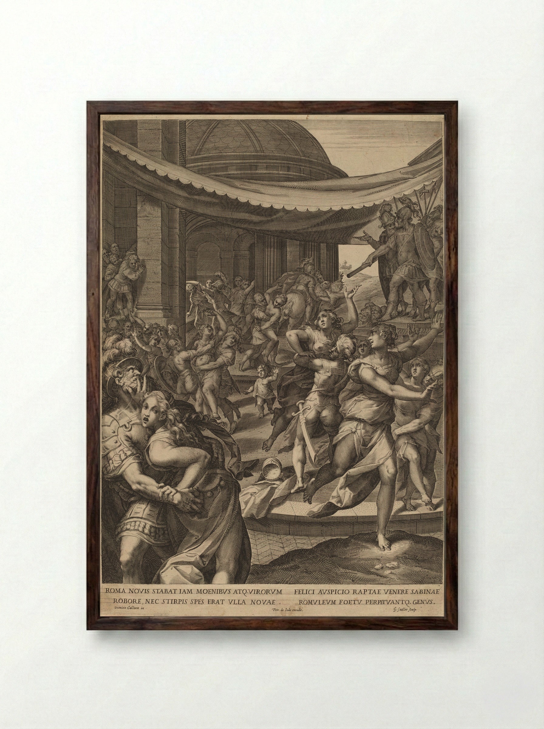 The Rape of the Sabines - Aegidius Sadeler II - Framed Print Dark Wood