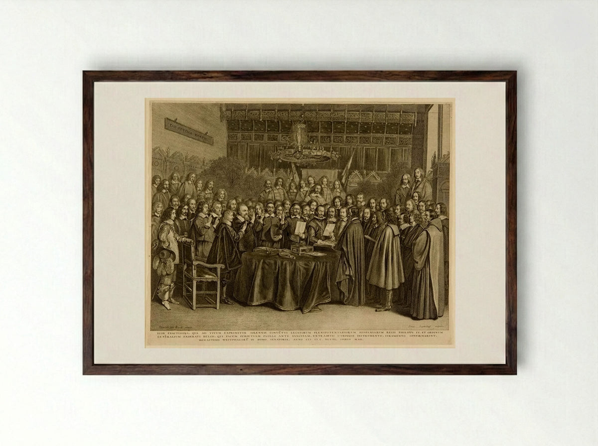 The Ratification of the Peace of Münster - Jonas Suyderhoef - Framed Print Dark Wood