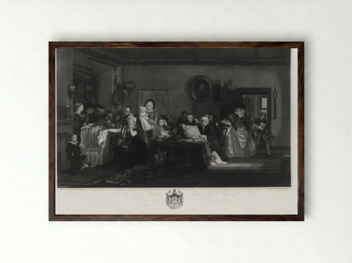 The Reading of the Will - John Burnet - Framed Print Dark Wood