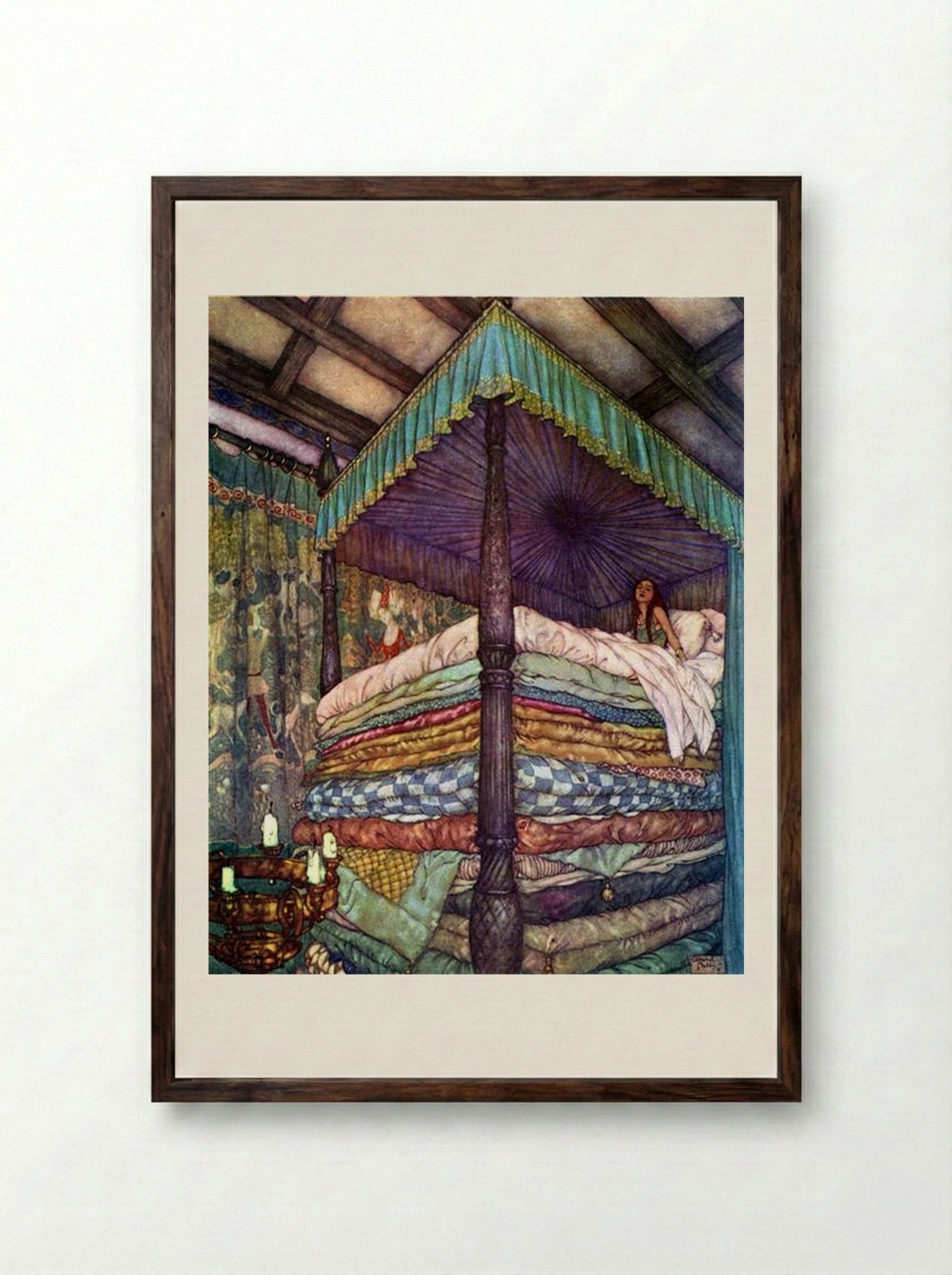 The Real Princess - Edmund Dulac - Framed Print Dark Wood