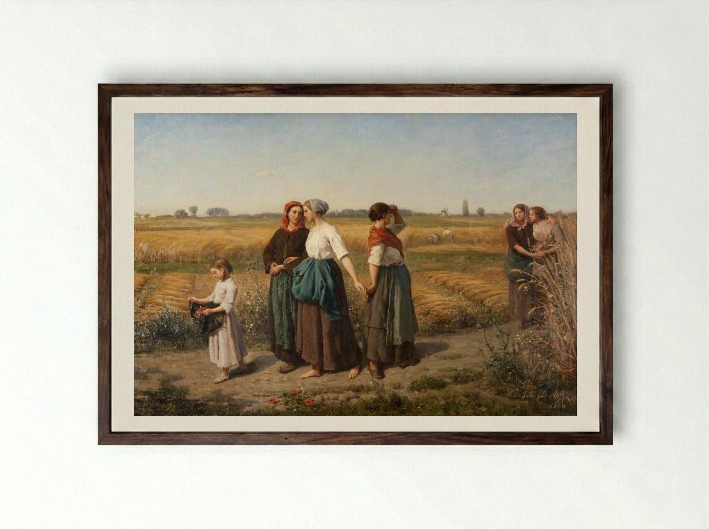 The Reapers - Jules Breton - Framed Print Dark Wood