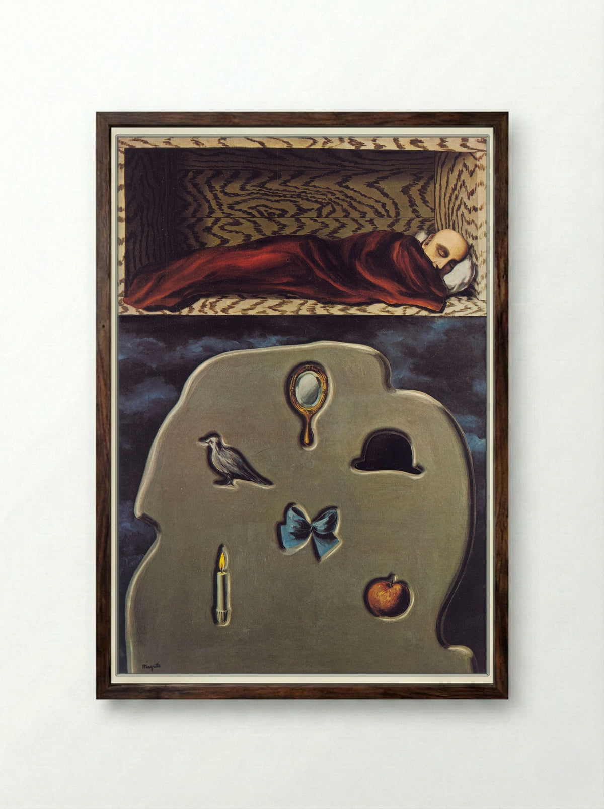 The Reckless Sleeper - René Magritte - Framed Print Dark Wood