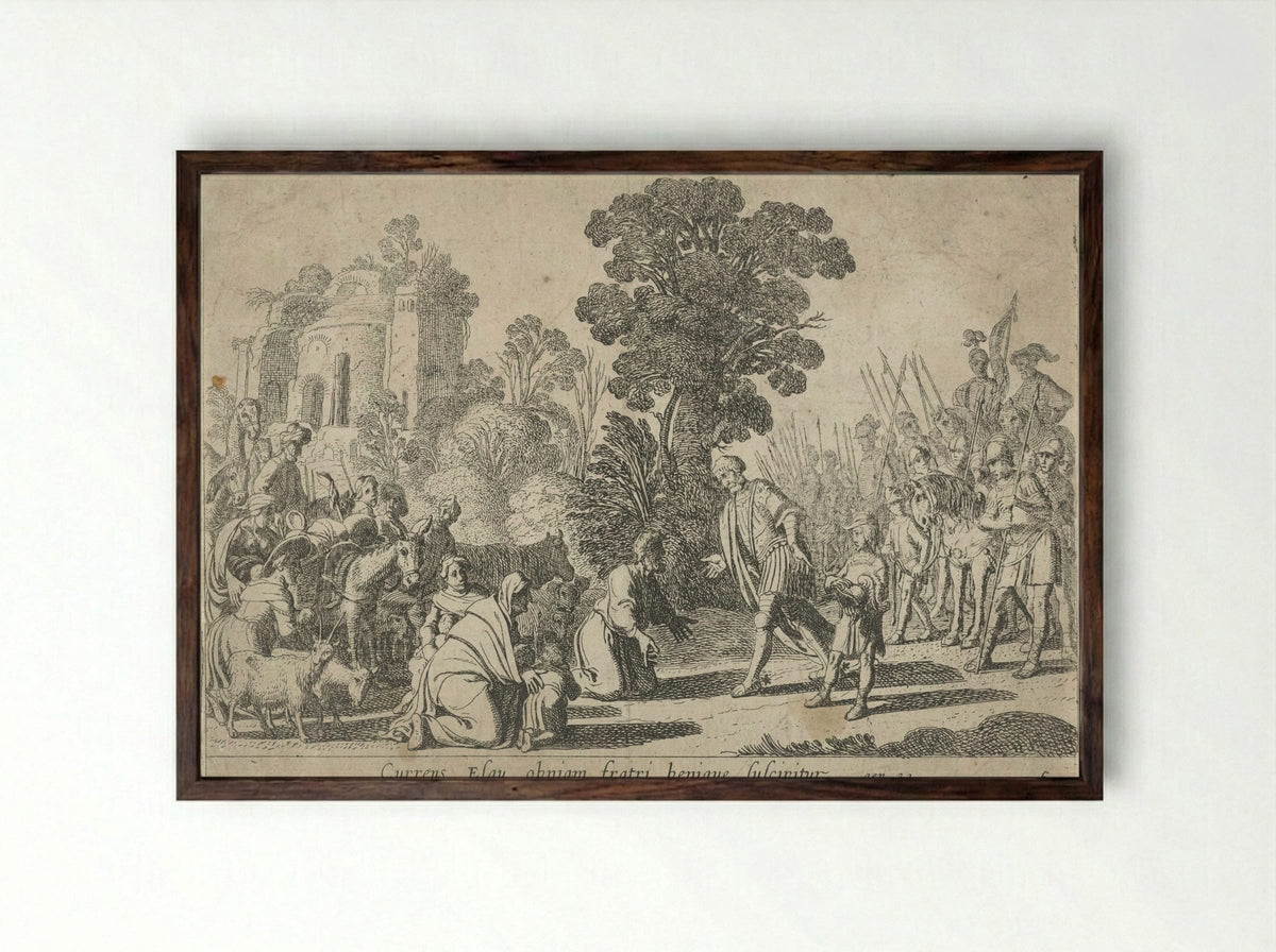 The Reconciliation of Jacob and Esau - Nicolaes Moeyaert - Framed Print Dark Wood