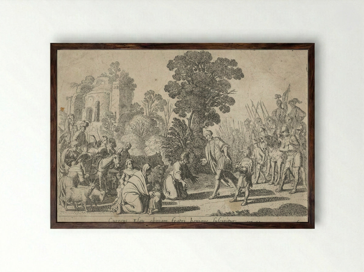 The Reconciliation of Jacob and Esau - Nicolaes Moeyaert - Framed Print Dark Wood