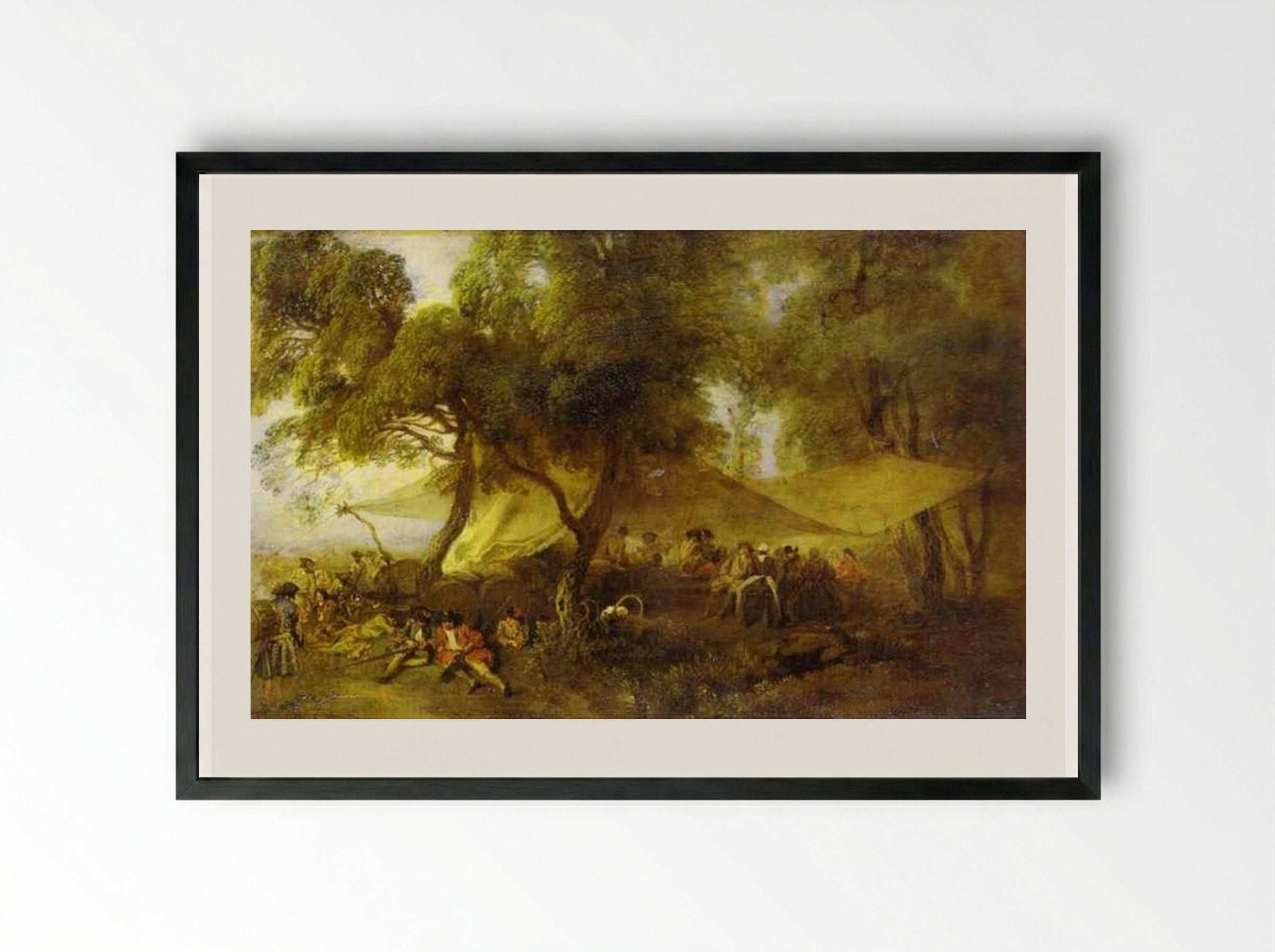 The Recreations of War - Antoine Watteau - Framed Print Black