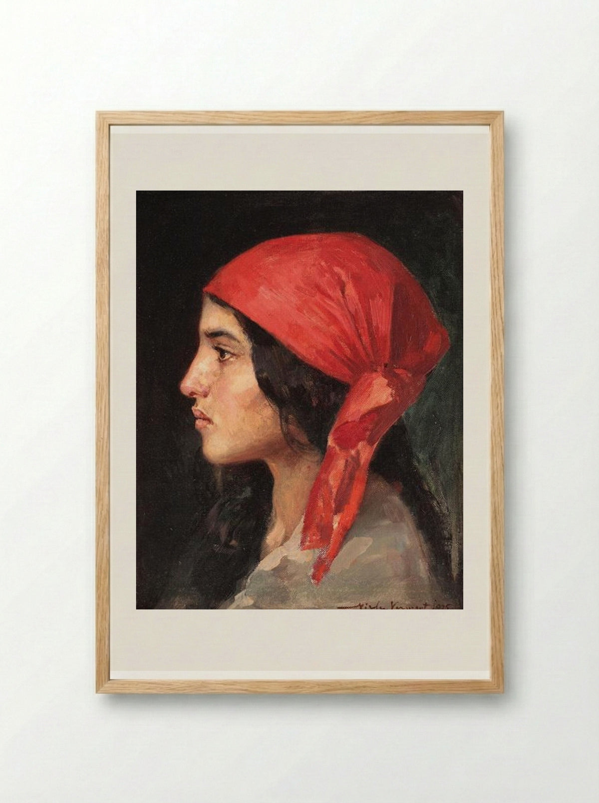 The Red Scarf - Nicolae Vermont - Framed Print Wood