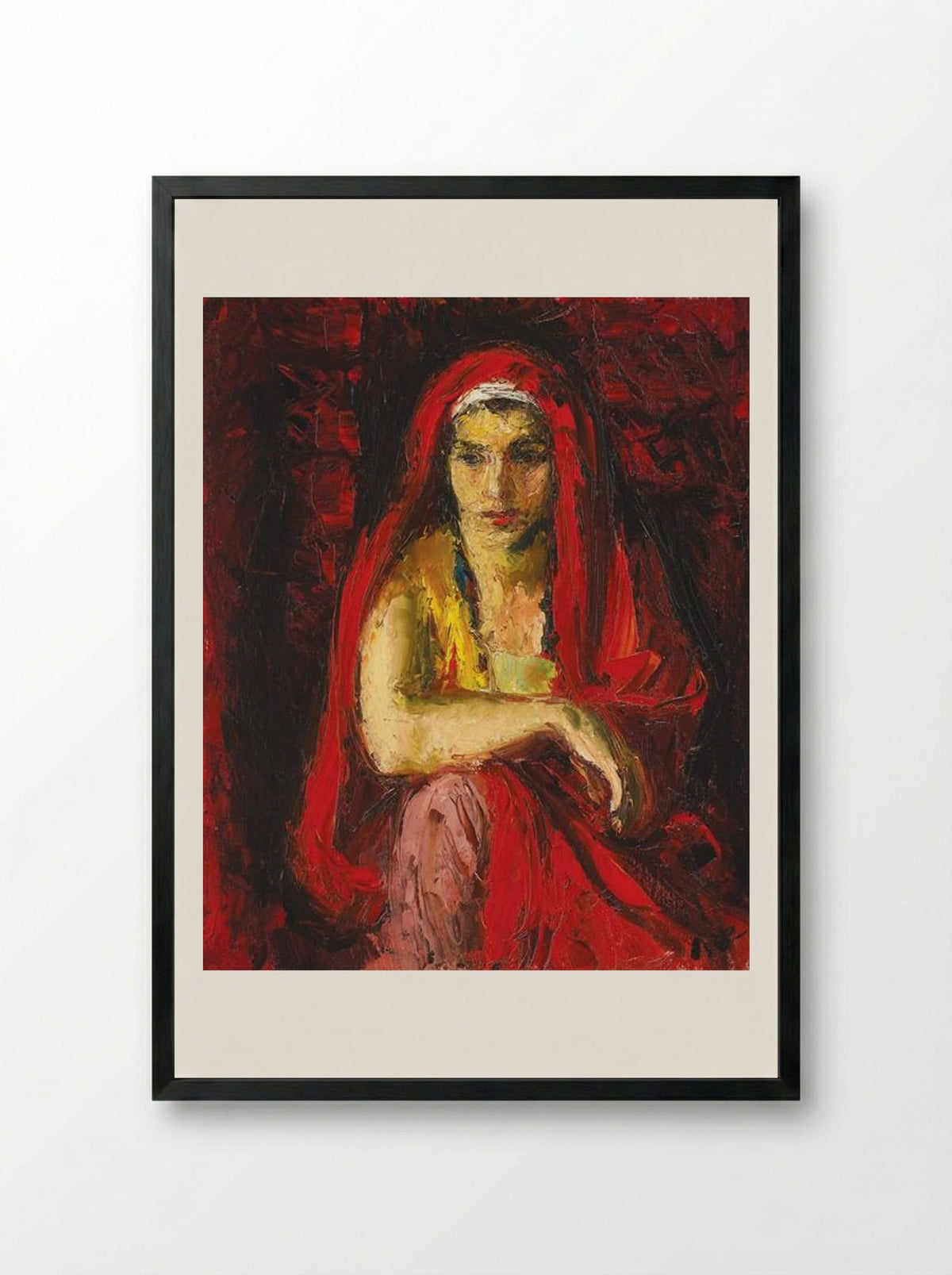The Red Shawl - Iosif Iser - Framed Print Black