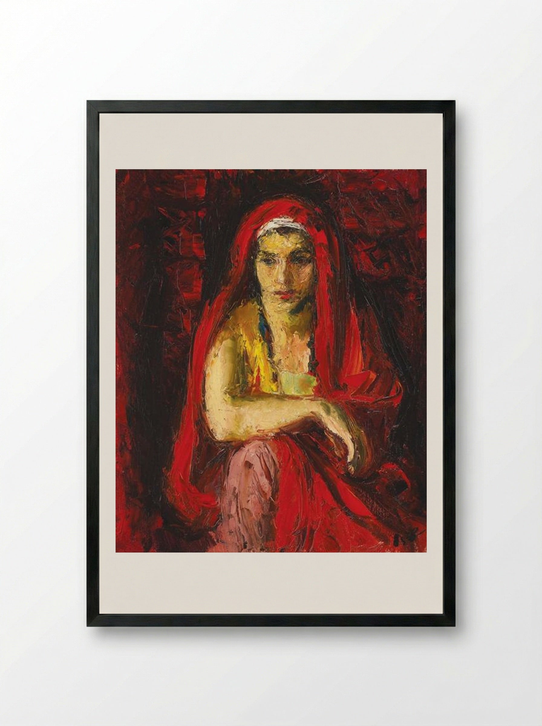 The Red Shawl - Iosif Iser - Framed Print Black