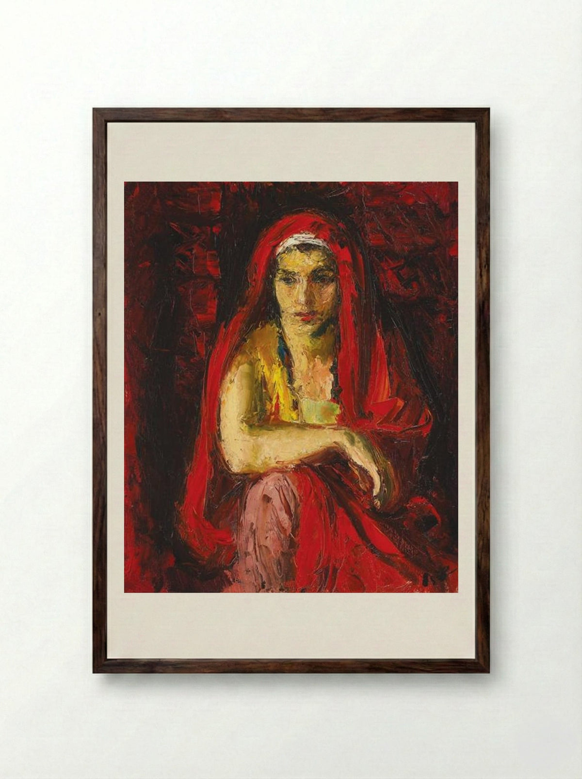 The Red Shawl - Iosif Iser - Framed Print Dark Wood