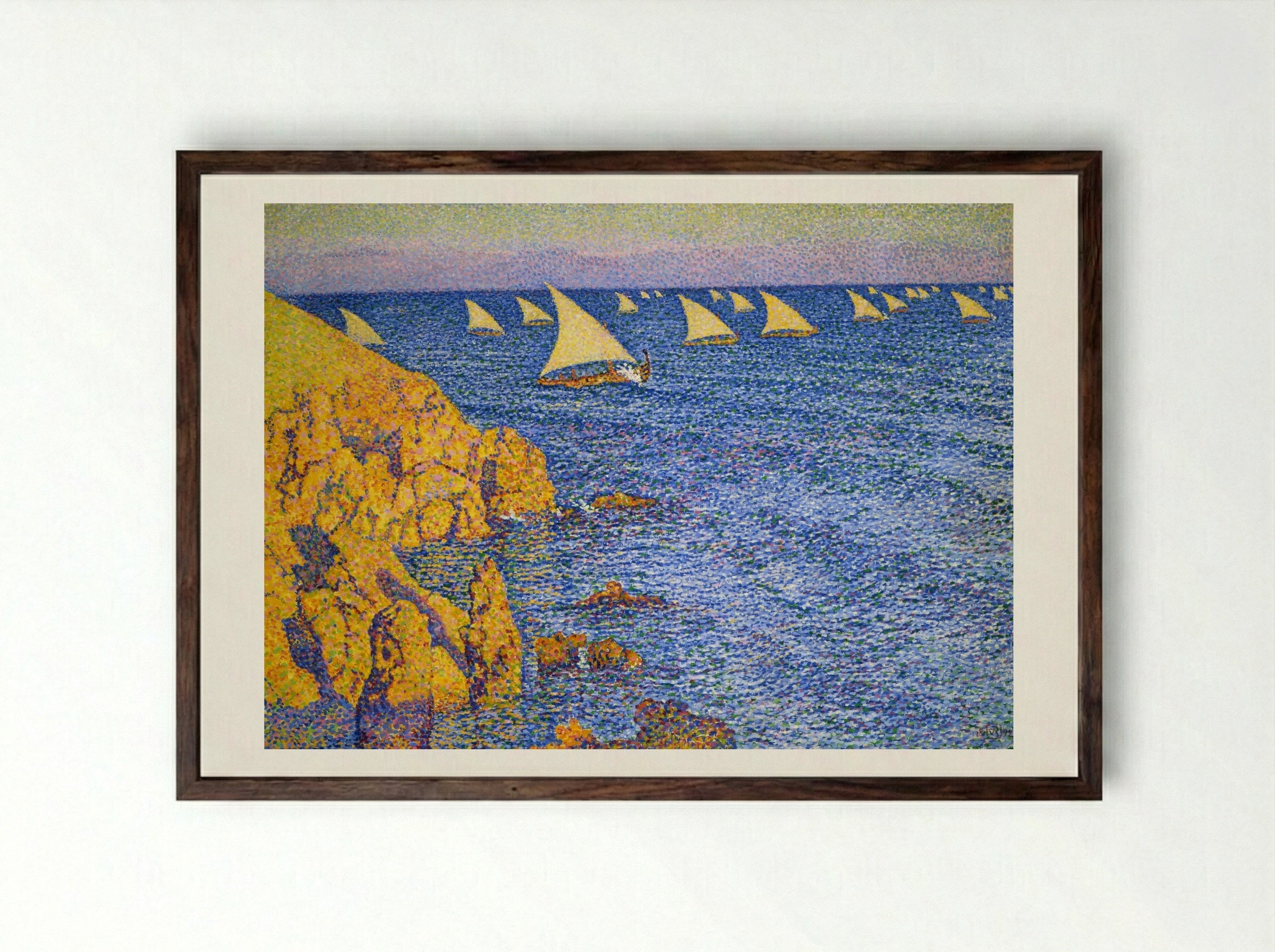 The Regatta - Théo van Rysselberghe - Framed Print Dark Wood
