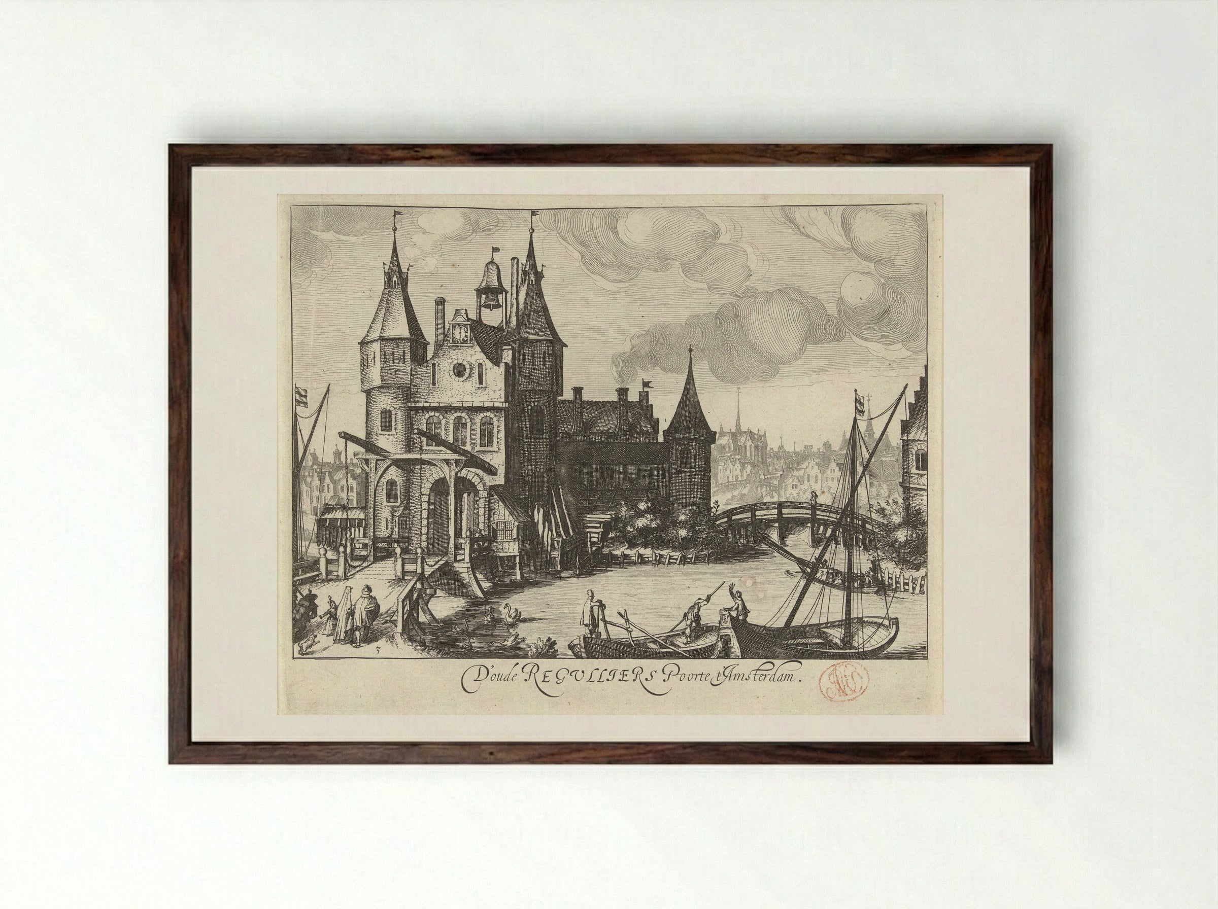 The Regulierspoort in Amsterdam - Simon Frisius - Framed Print Dark Wood