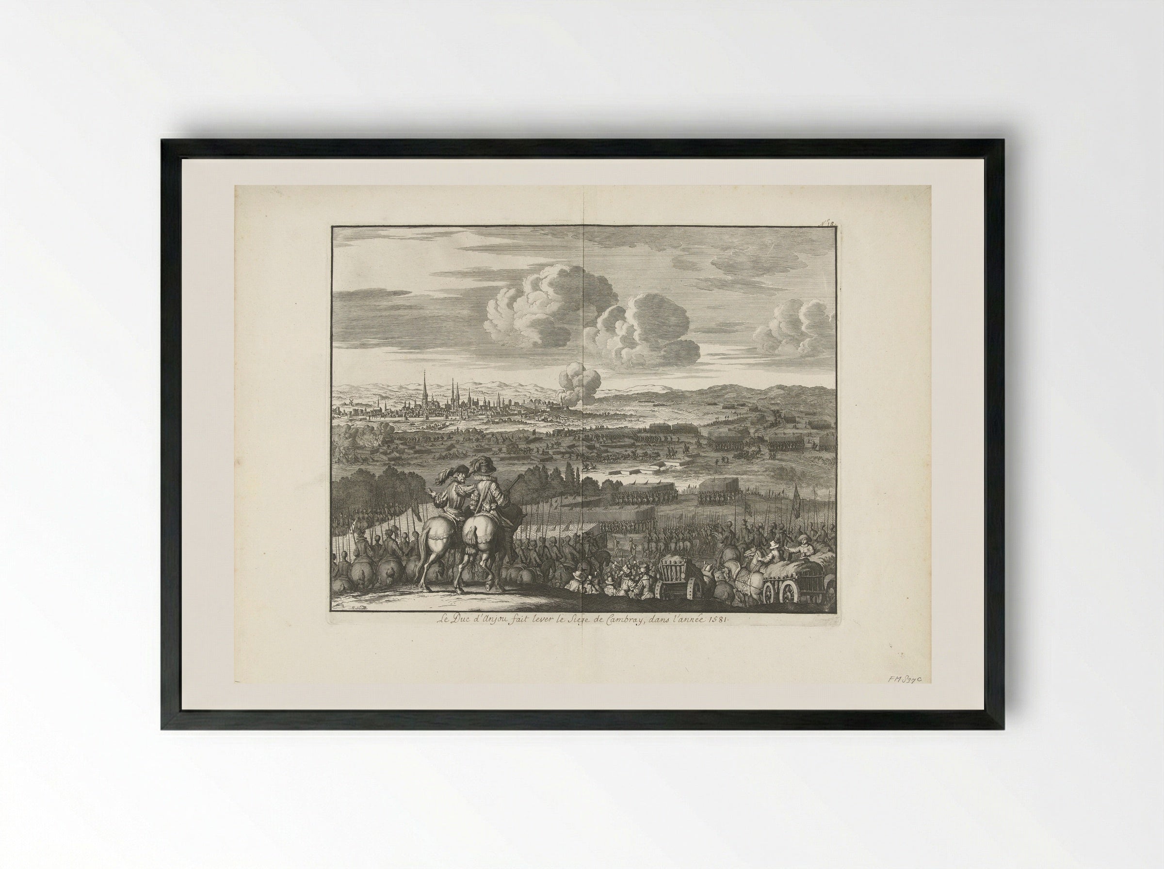 The Relief of Cambrai by the Duke of Anjou, 1581 - Jan Luyken - Framed Print Black