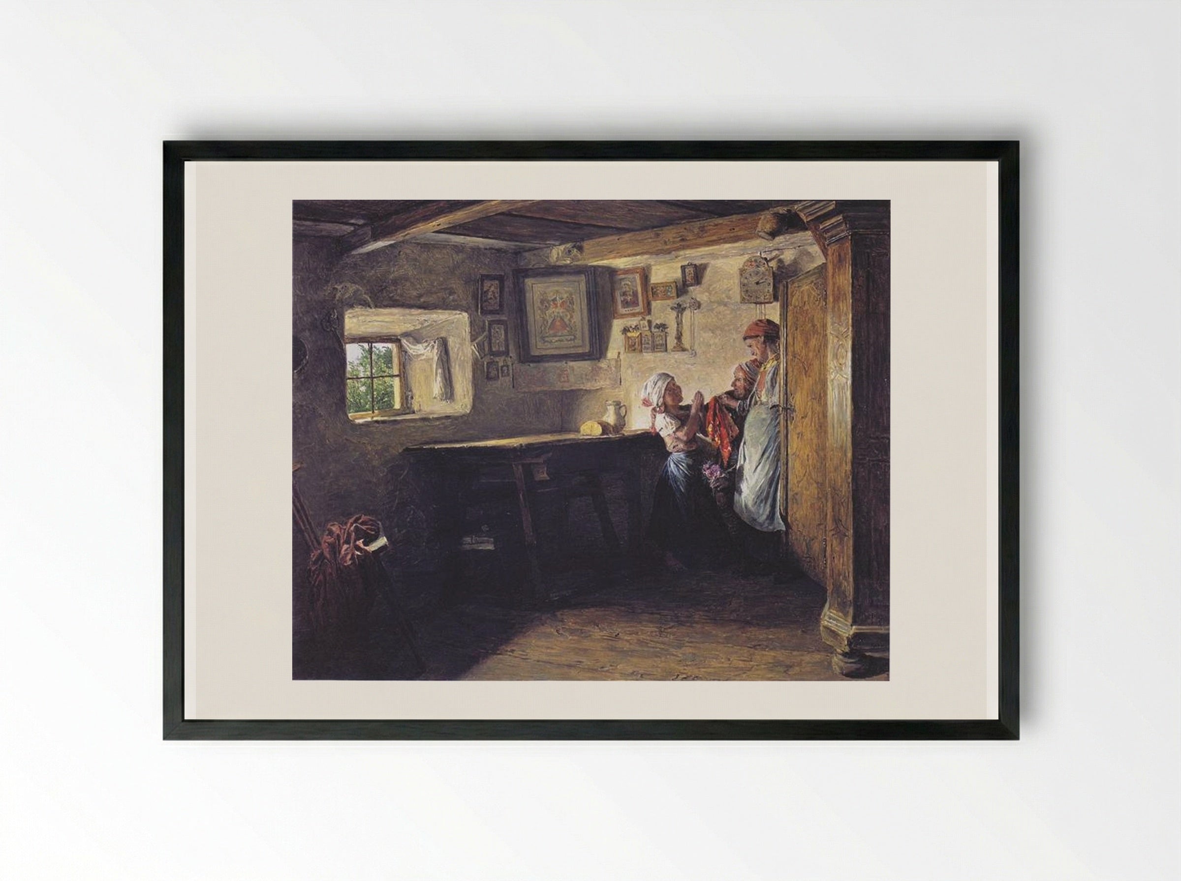 The Request of the Child (The Old Chest) - Ferdinand Georg Waldmüller - Framed Print Black