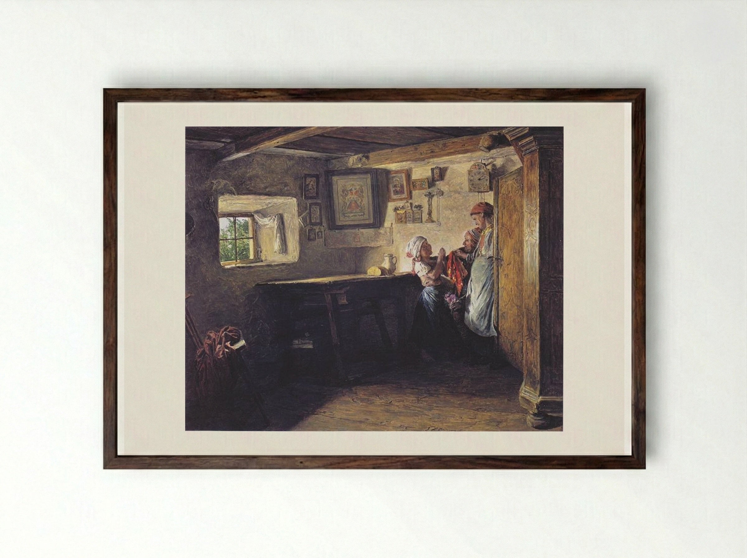 The Request of the Child (The Old Chest) - Ferdinand Georg Waldmüller - Framed Print Dark Wood