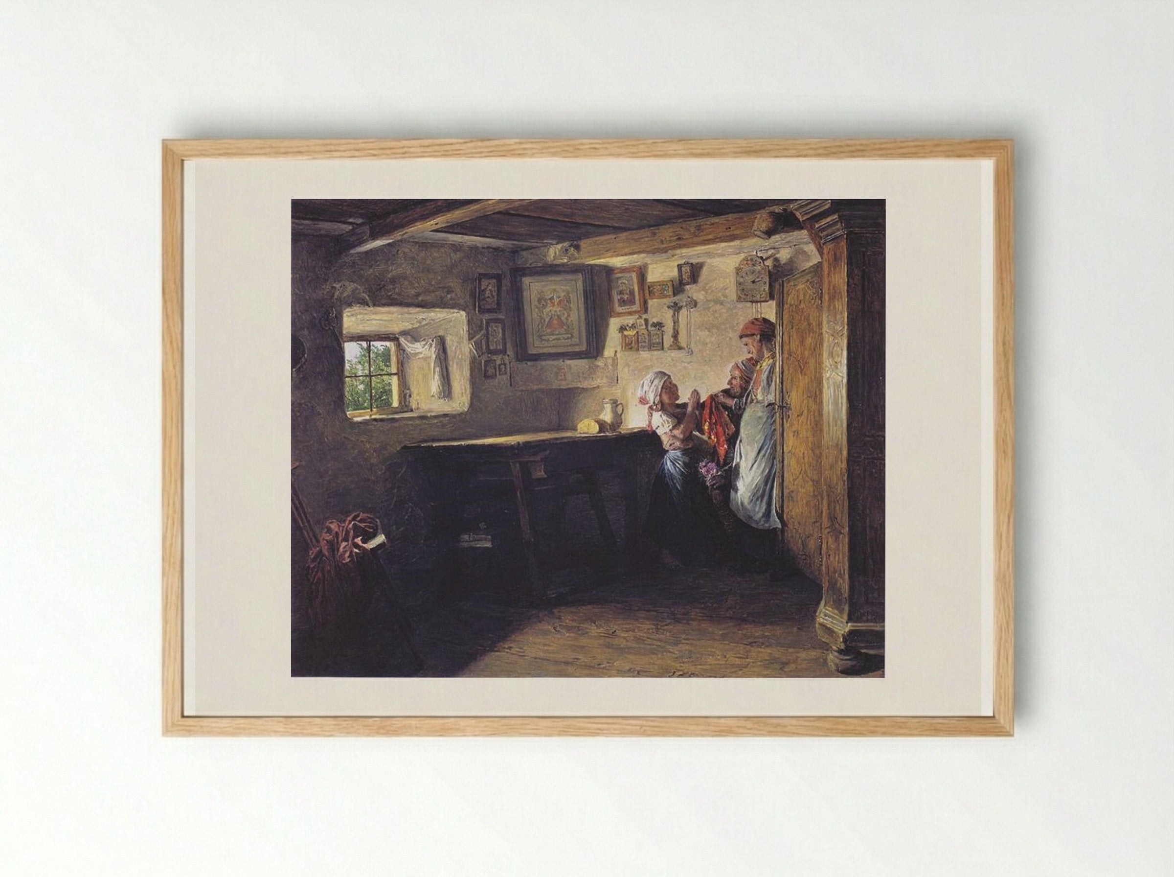 The Request of the Child (The Old Chest) - Ferdinand Georg Waldmüller - Framed Print Wood