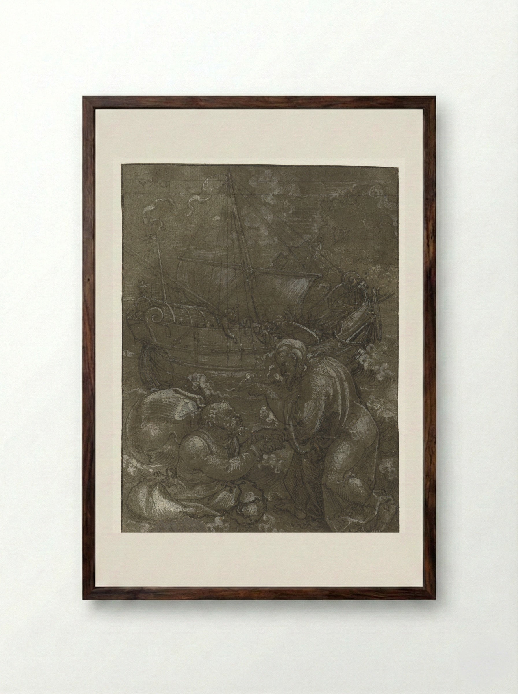 The Rescue of Saint Peter by Christ - Dirck Vellert - Framed Print Dark Wood