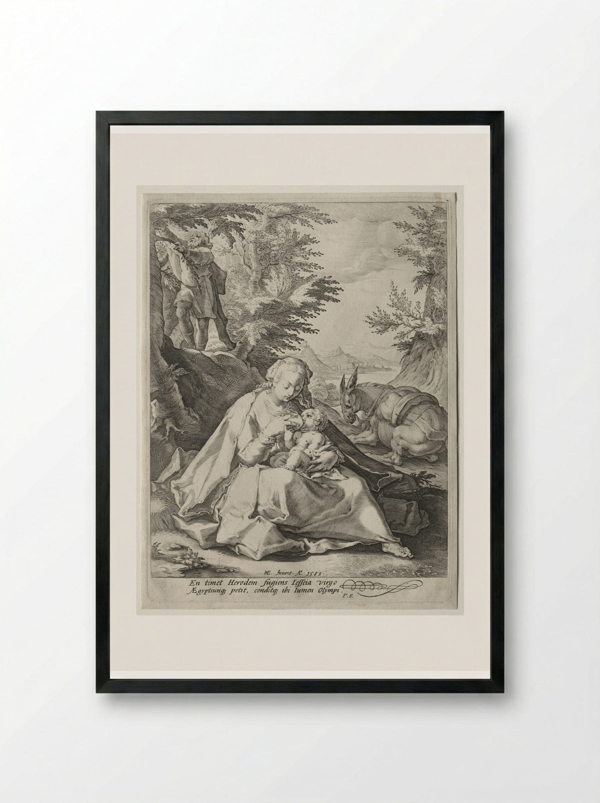 The Rest on the Flight into Egypt - Jacob Matham - Framed Print Black