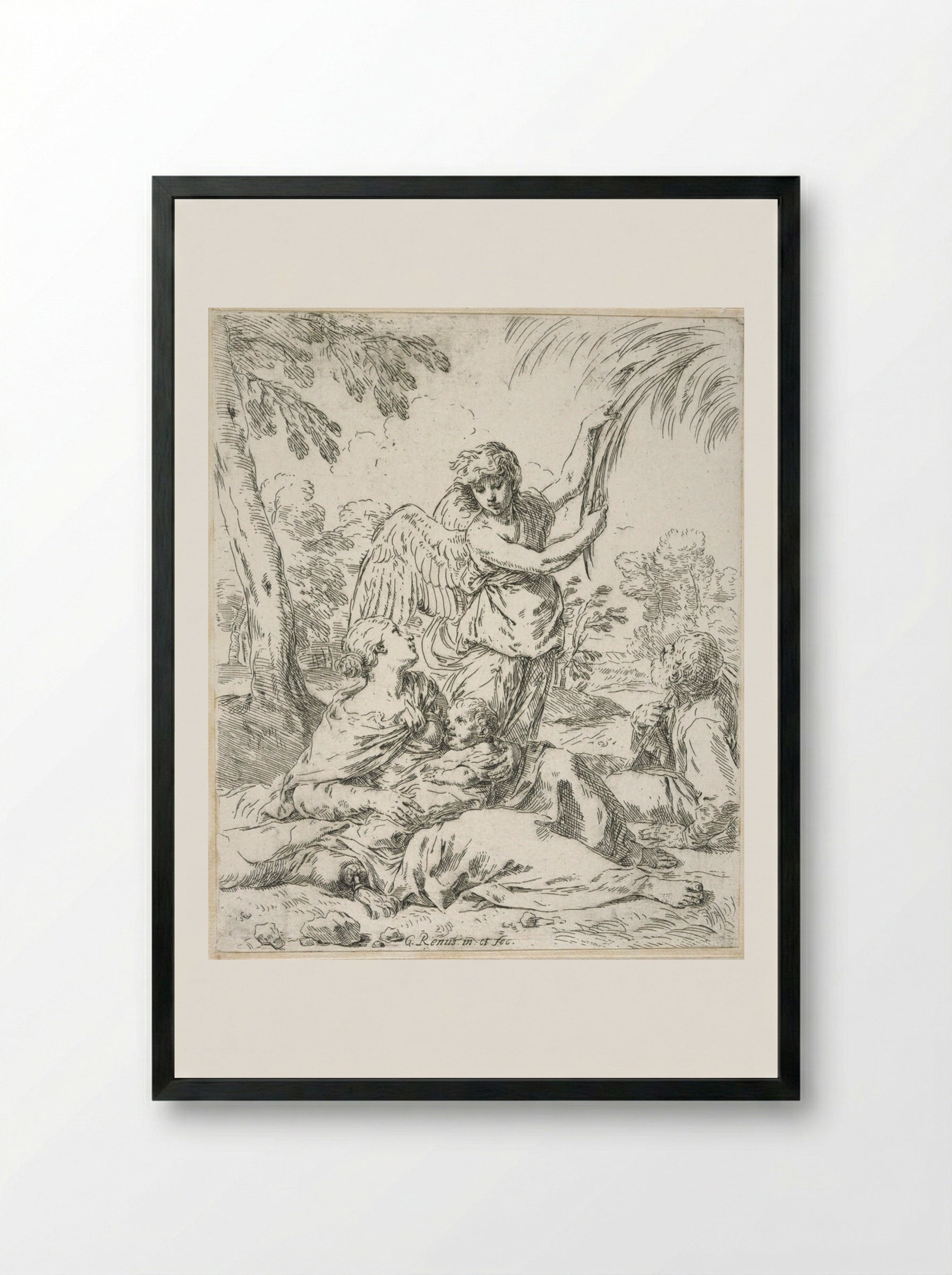 The Rest on the Flight into Egypt - Simone Cantarini - Framed Print Black