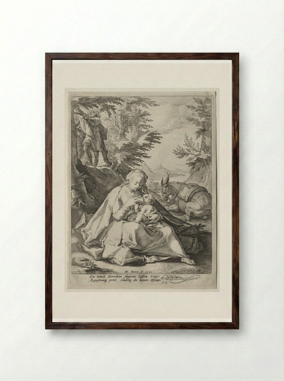 The Rest on the Flight into Egypt - Jacob Matham - Framed Print Dark Wood