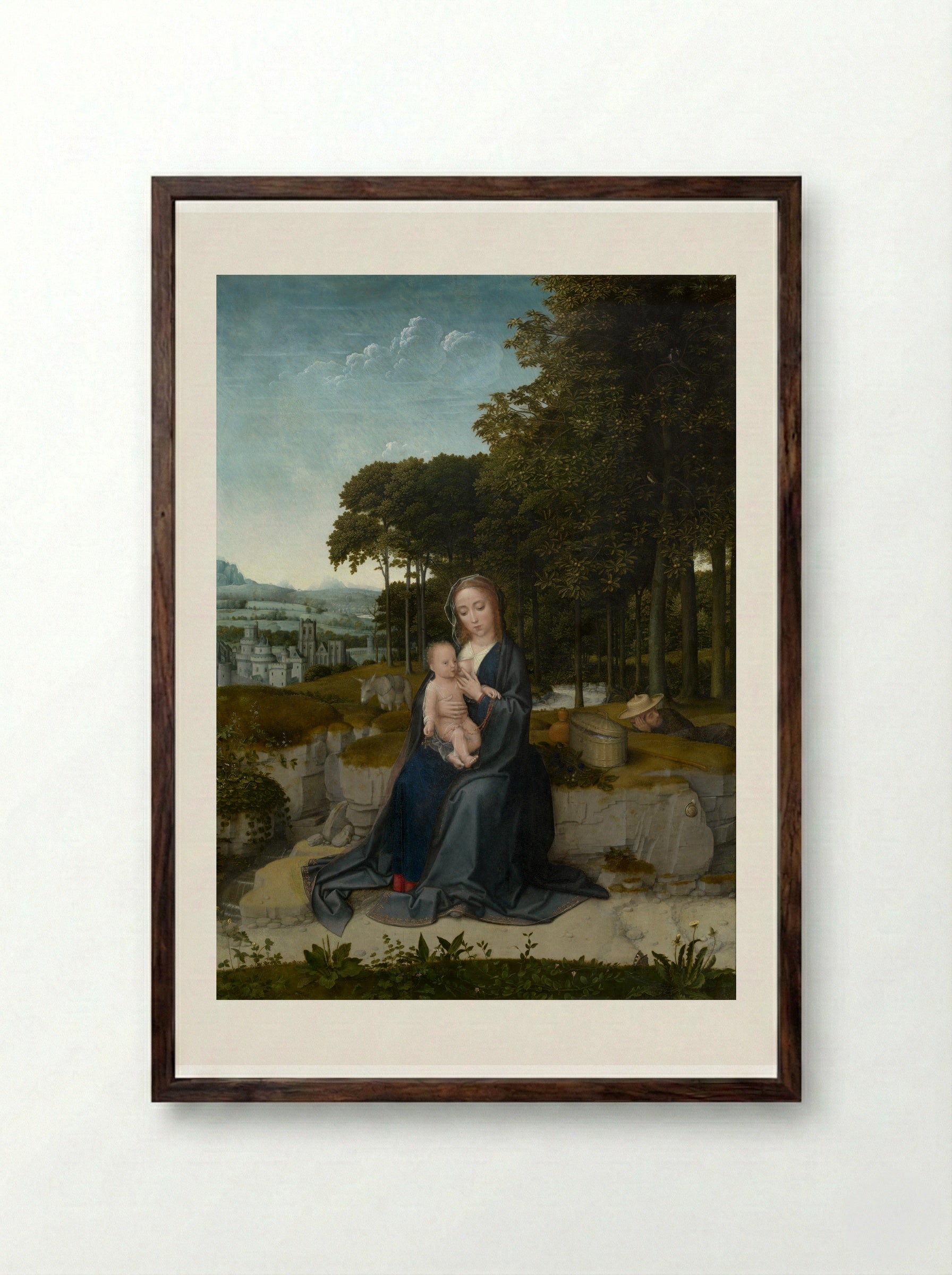 The Rest on the Flight into Egypt - Gerard David - Framed Print Dark Wood