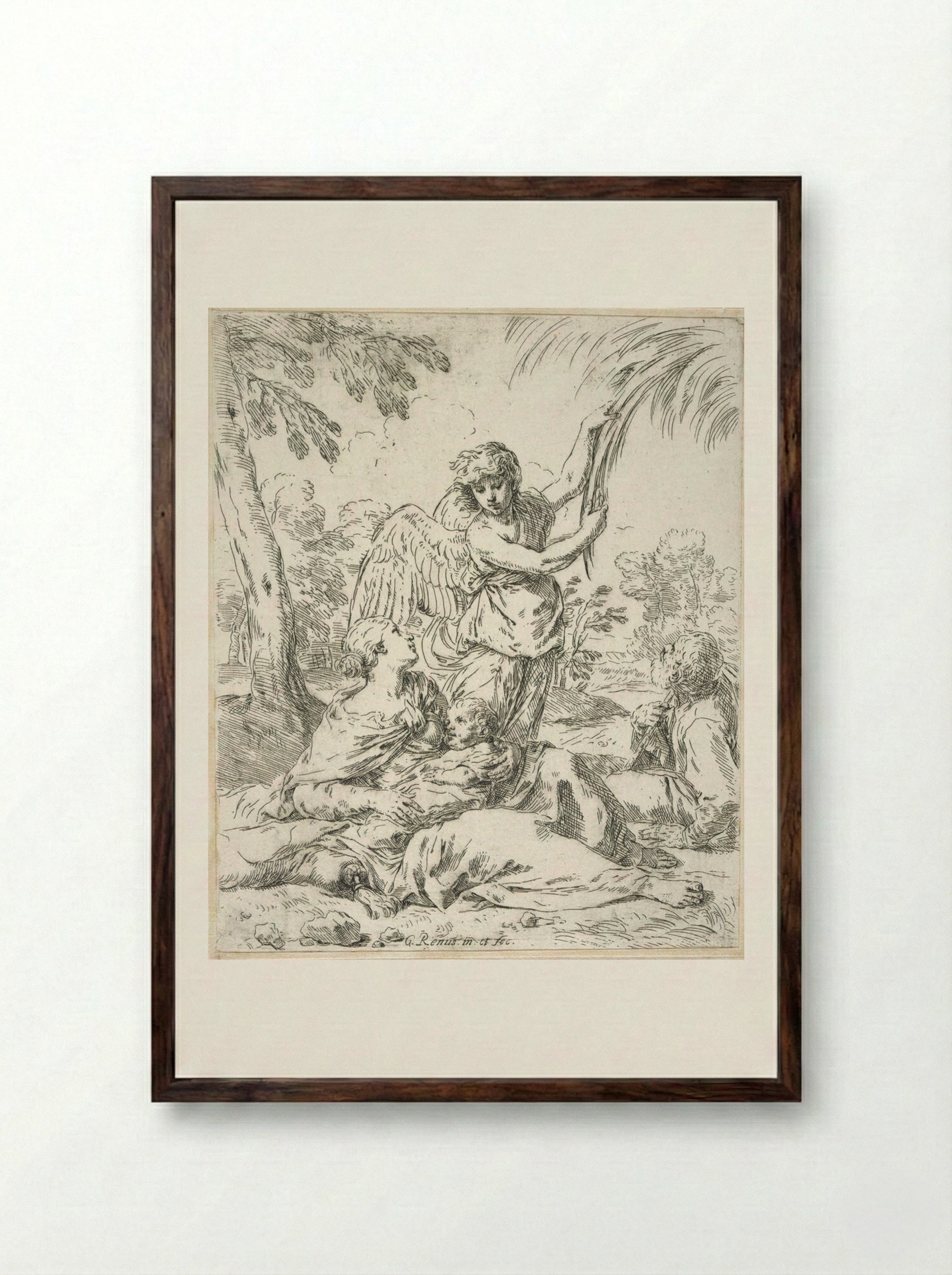 The Rest on the Flight into Egypt - Simone Cantarini - Framed Print Dark Wood