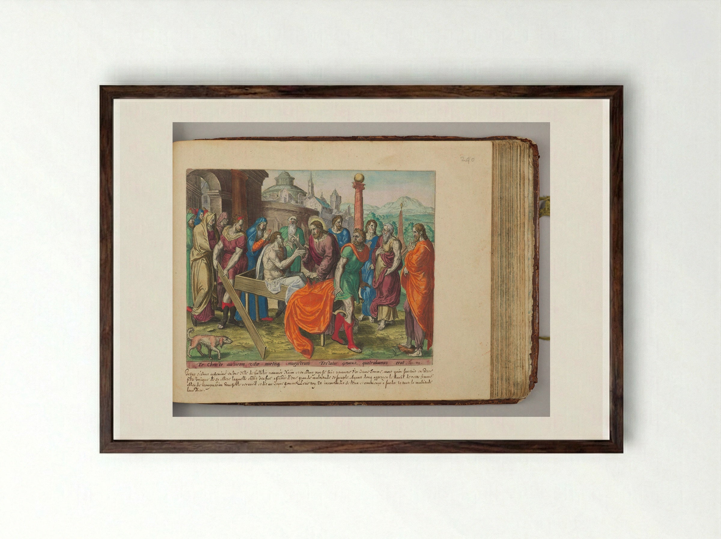 The Resurrection of the Son of the Widow of Naïm - Johannes Wierix - Framed Print Dark Wood