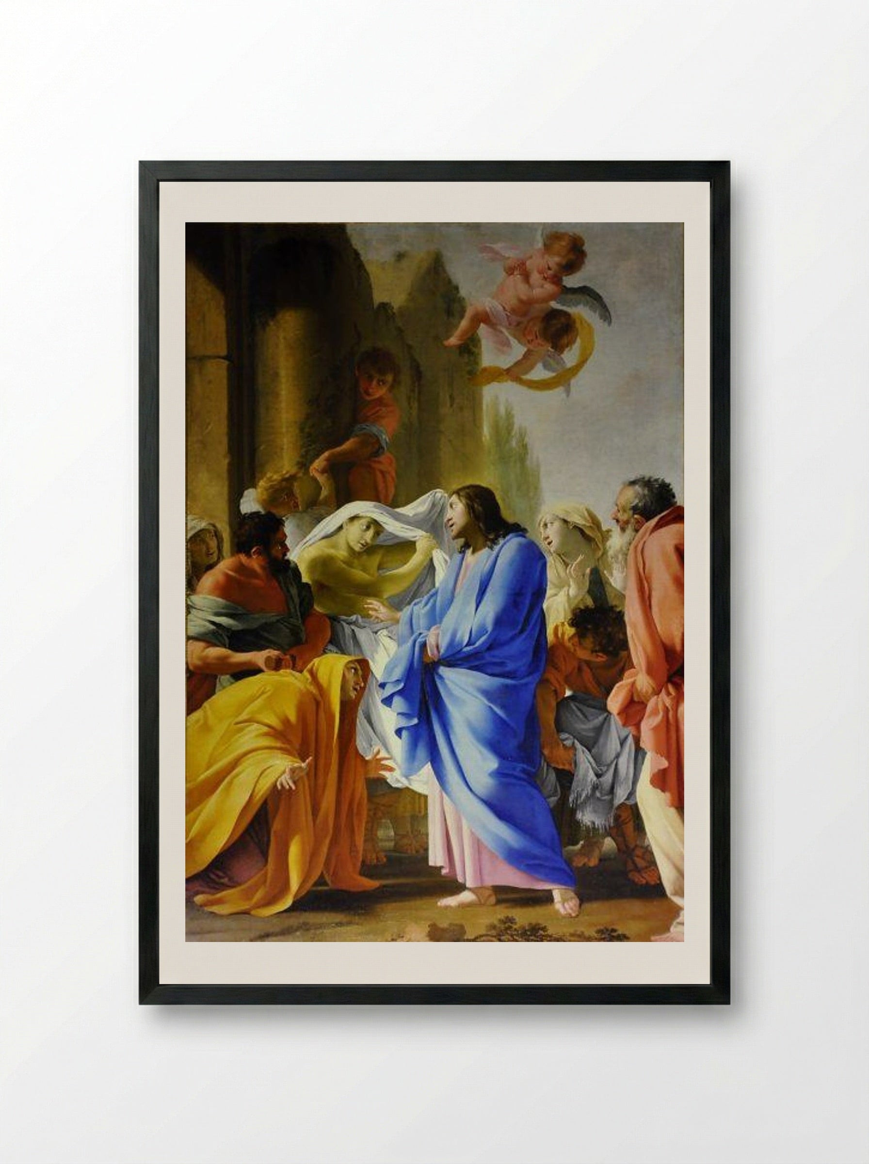 The Resurrection of the Widow of Nain's Son - Eustache Le Sueur - Framed Print Black