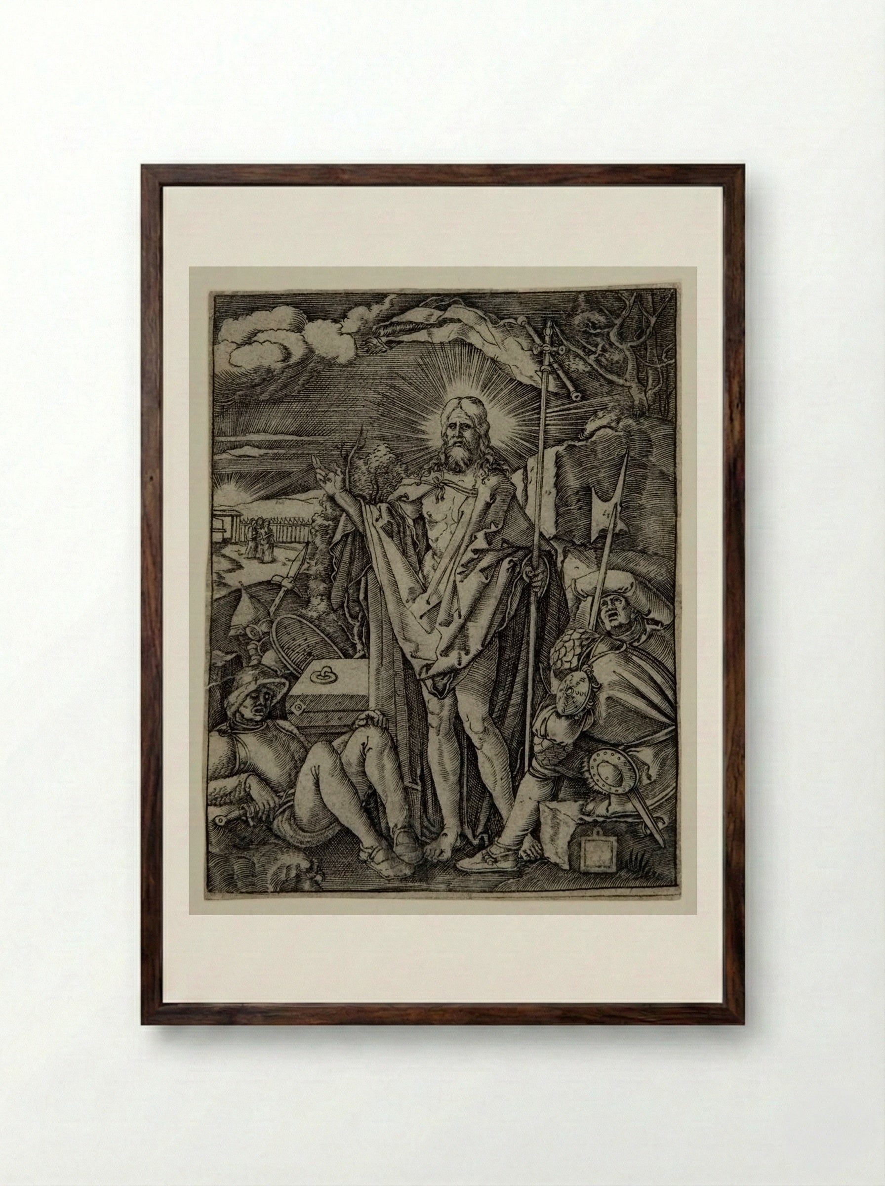 The Resurrection - Marcantonio Raimondi - Framed Print Dark Wood