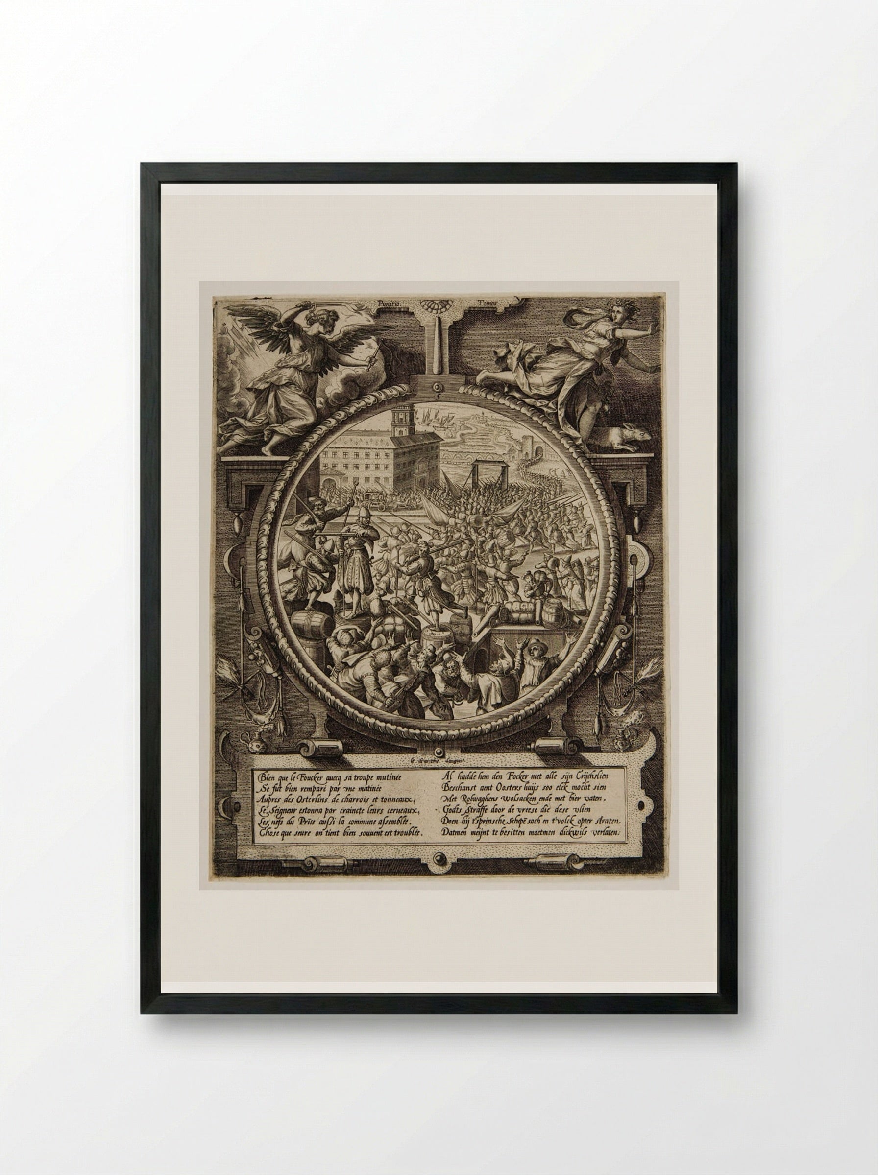 The Retreat of the Germans, 2 VIII 1577 - Johannes Wierix - Framed Print Black