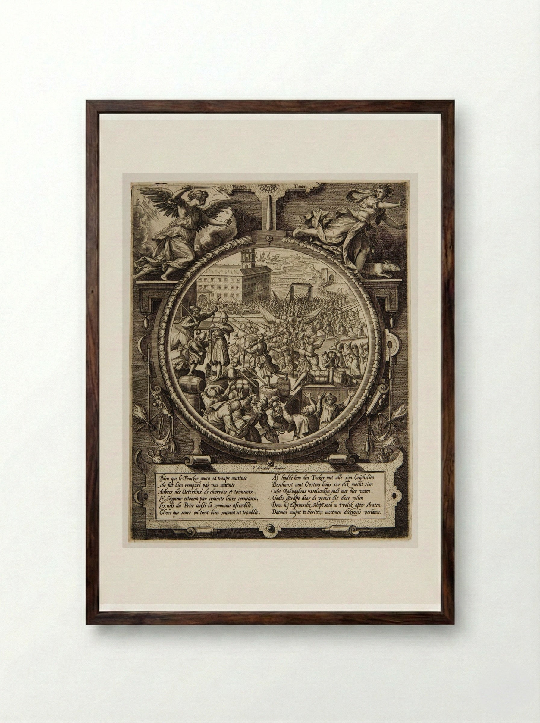 The Retreat of the Germans, 2 VIII 1577 - Johannes Wierix - Framed Print Dark Wood