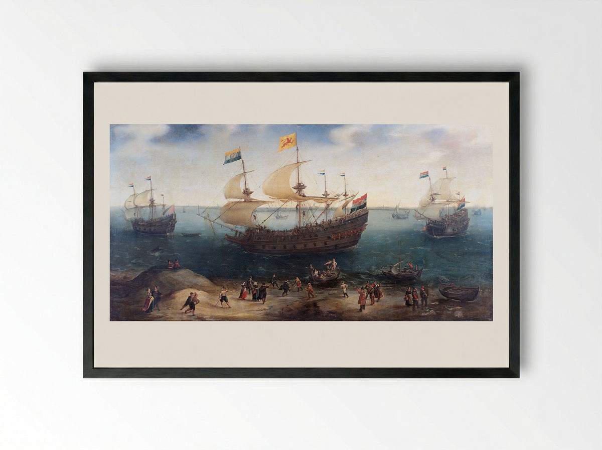 The Return of the Amsterdam Four-Master 'De Hollandse Tuyn' - Hendrik Cornelisz. Vroom - Framed Print Black