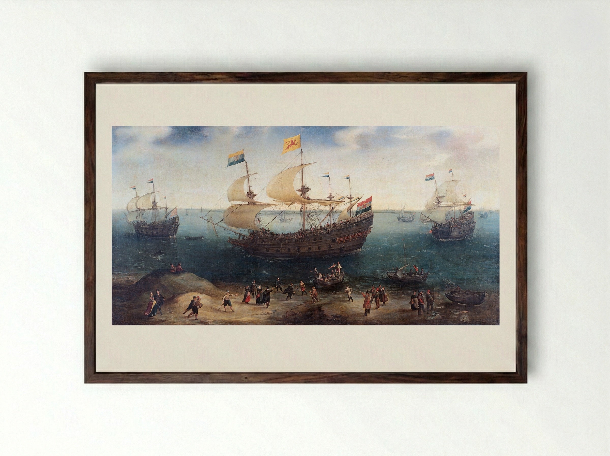 The Return of the Amsterdam Four-Master 'De Hollandse Tuyn' - Hendrik Cornelisz. Vroom - Framed Print Dark Wood