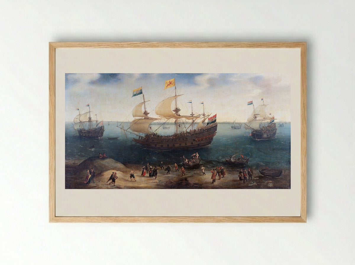 The Return of the Amsterdam Four-Master 'De Hollandse Tuyn' - Hendrik Cornelisz. Vroom - Framed Print Wood