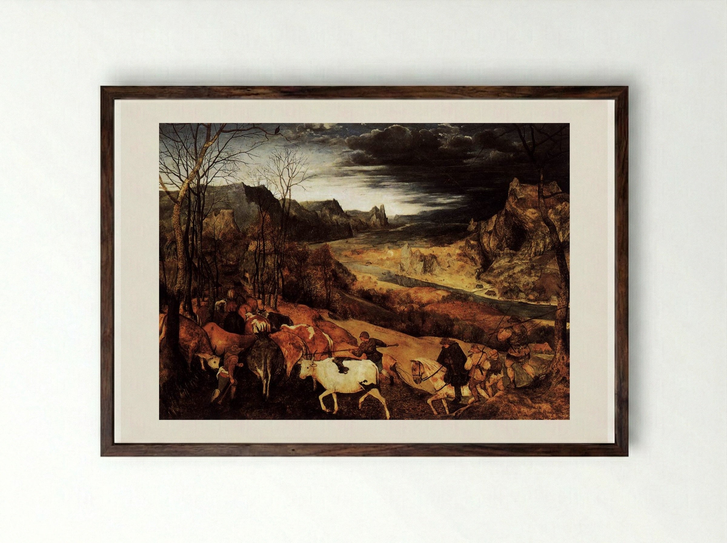The Return of the Herd (Autumn) - Pieter Bruegel the Elder - Framed Print Dark Wood