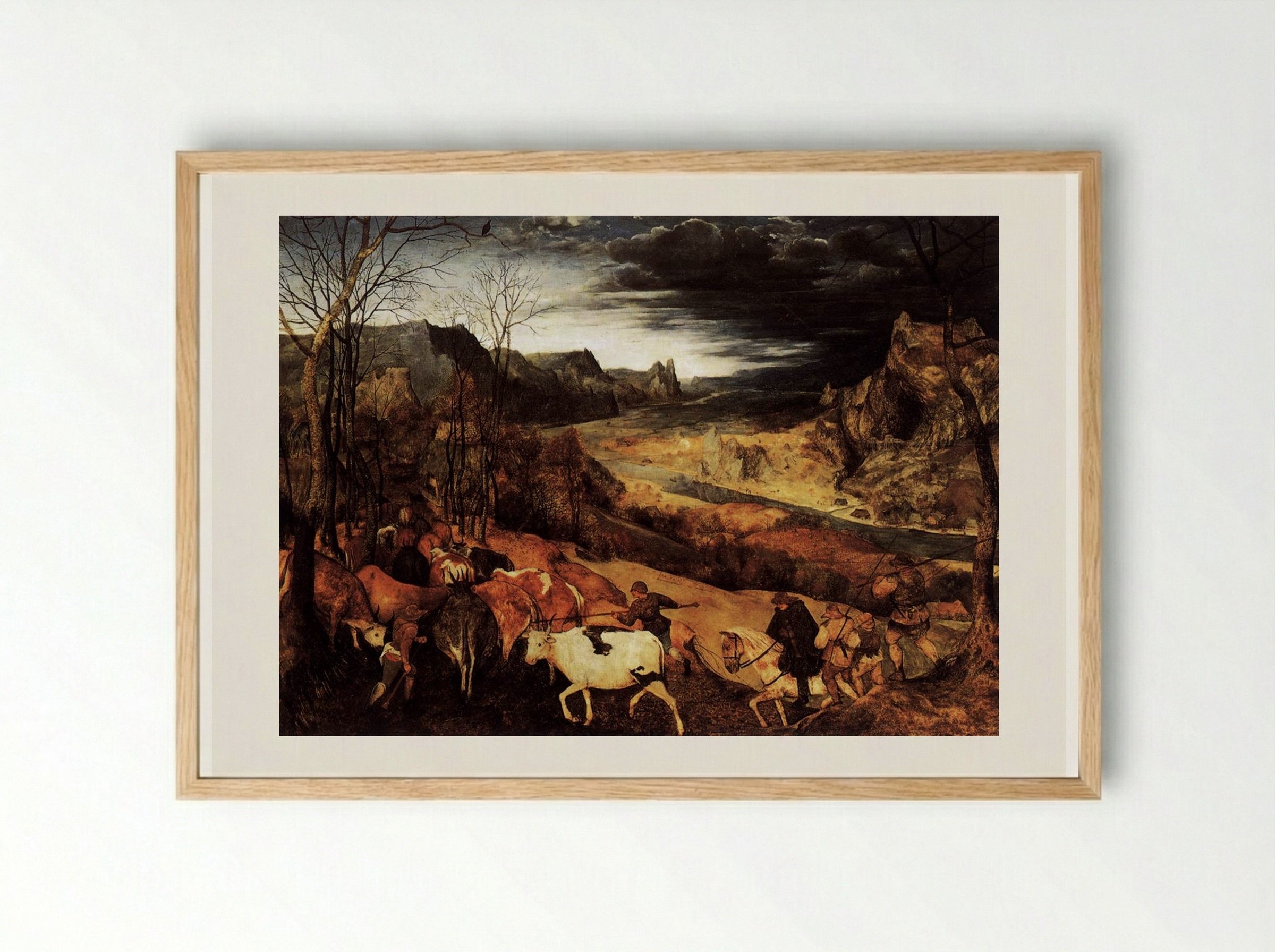 The Return of the Herd (Autumn) - Pieter Bruegel the Elder - Framed Print Wood