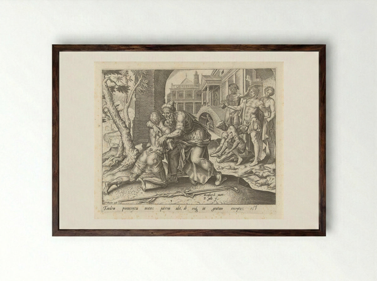 The Return of the Prodigal Son - Philips Galle - Framed Print Dark Wood