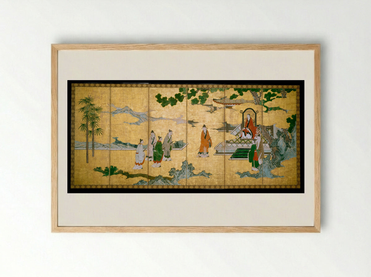 The Return to Court of the Four Graybeards of Mount Shang - Kano Mitsunobu - Framed Print Wood
