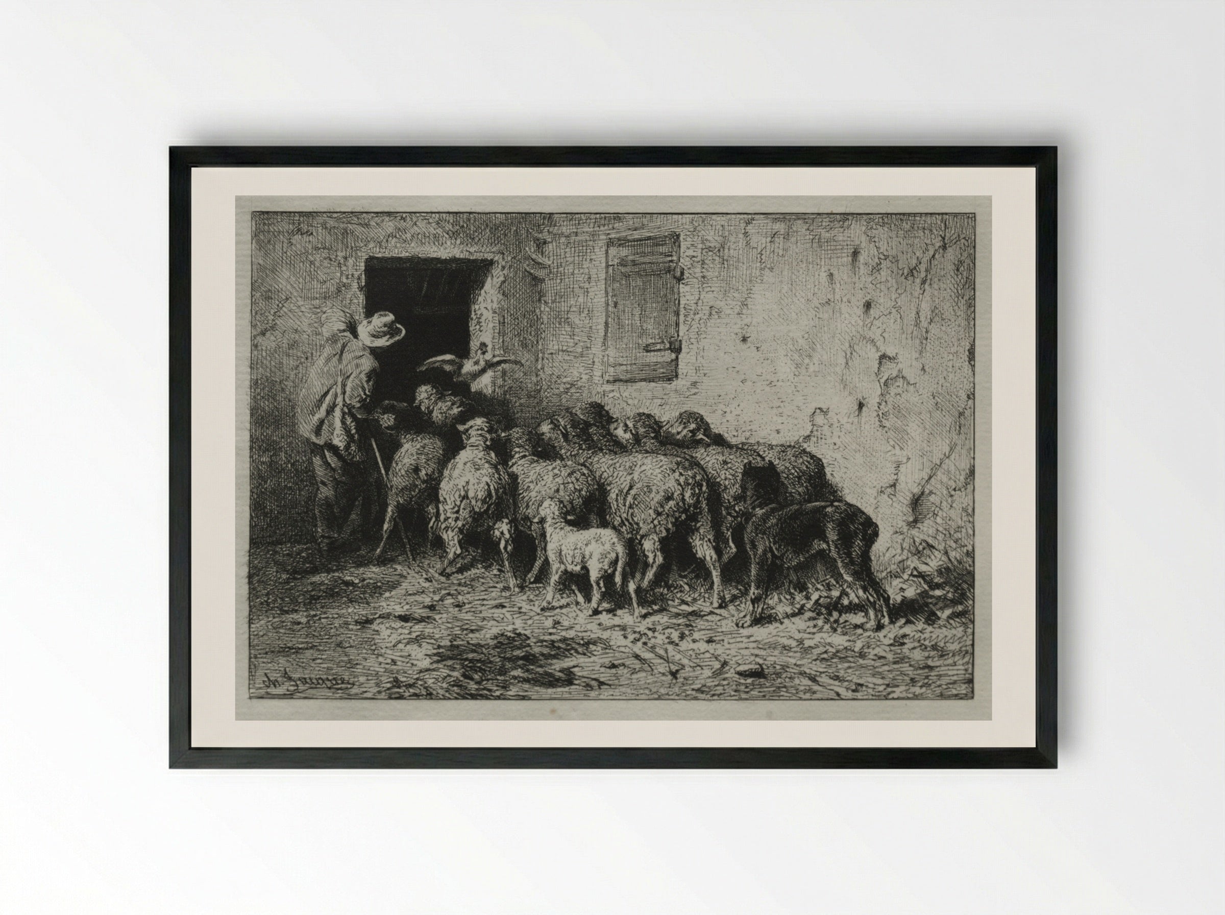 The Return - Charles-Émile Jacque - Framed Print Black