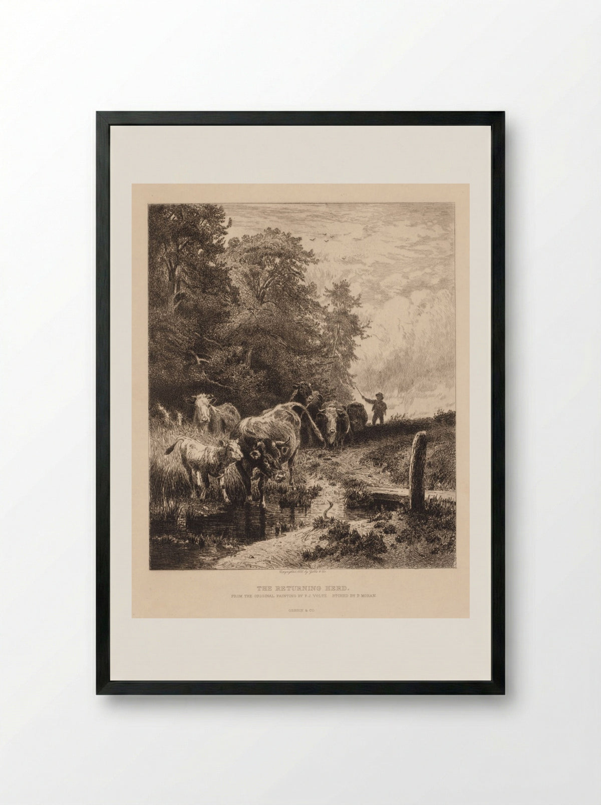 The Returning Herd - Peter Moran - Framed Print Black