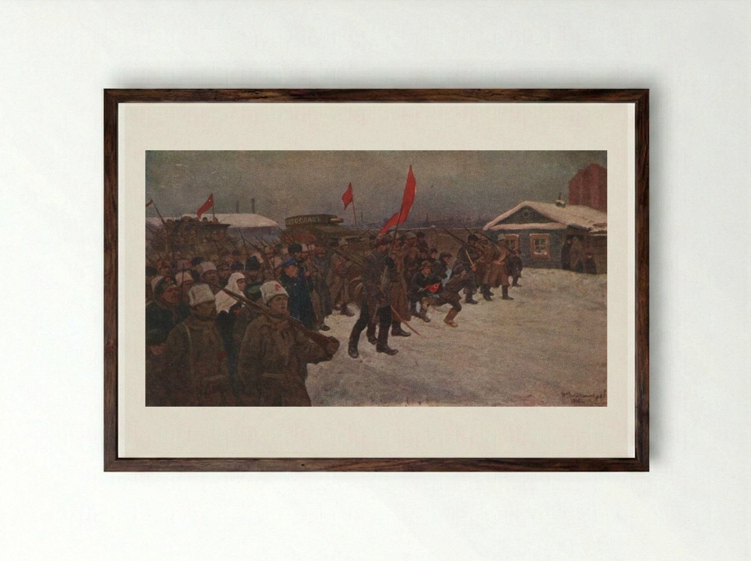 The Revolt of the Soldiers and Workers in the Days of February 1917 - Ivan Vladimirov - Framed Print Dark Wood