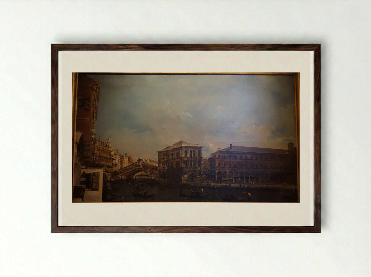 The Rialto Bridge with the Palazzo dei Camerlenghi - Francesco Guardi - Framed Print Dark Wood